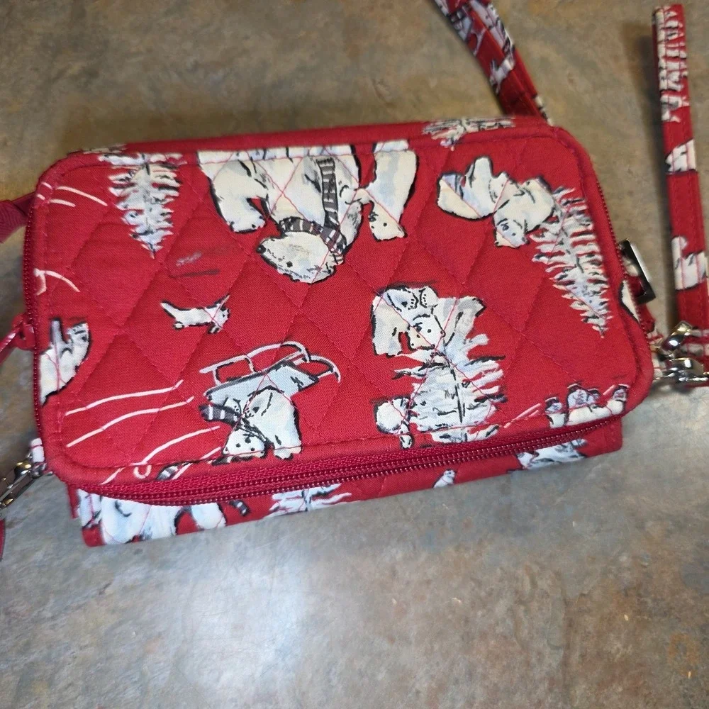 Vera Bradley 3 in 1 Crossbody Wallet Beary Merry Red Polar Bear Winter Christmas